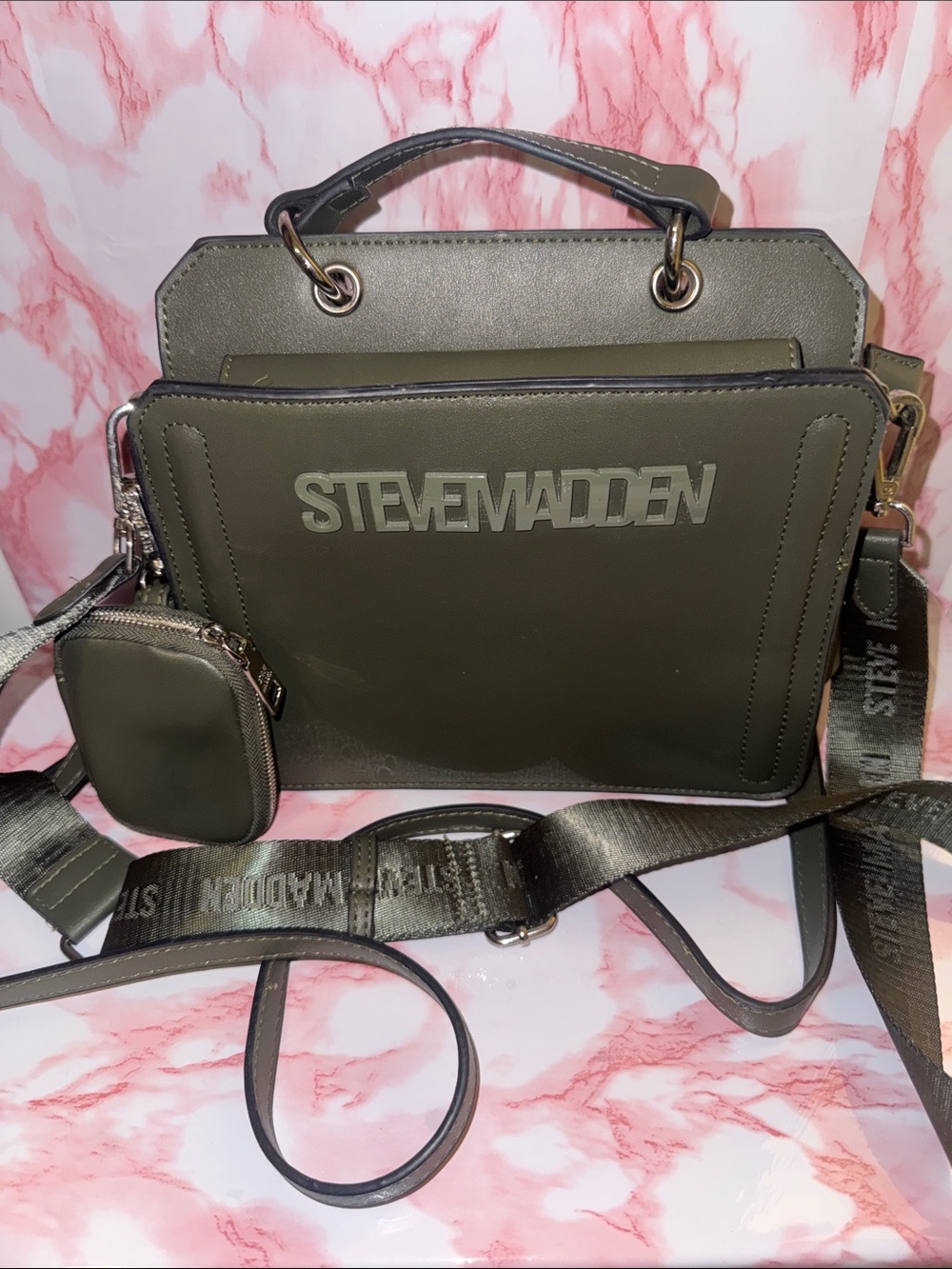 Steve Madden Olive Green Logo Structured Crossbody